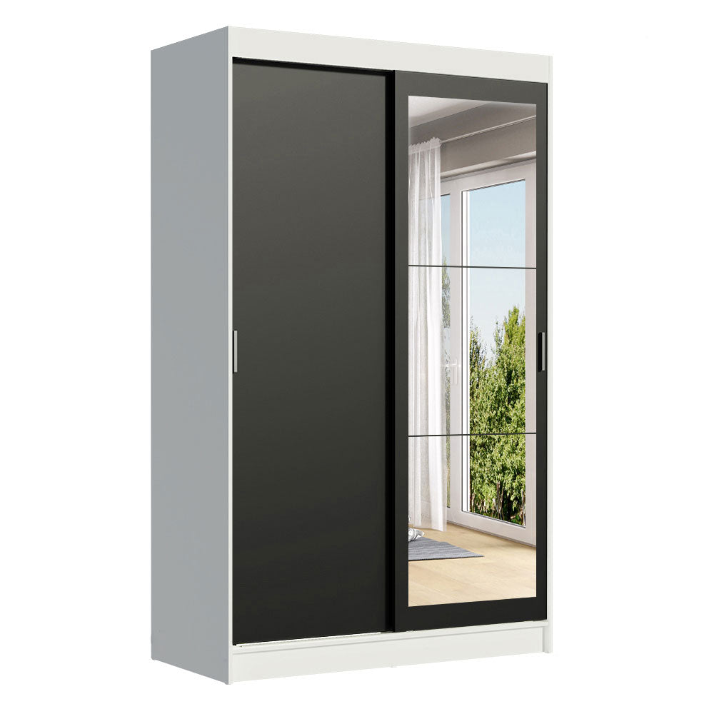 Placard Ropero Solteiro Madesa Tokio 2 Puertas Corredizas con Espejo 2 Cajones Blanco/Negro