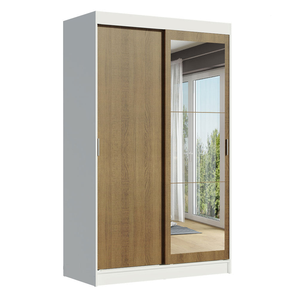 Placard Ropero Solteiro Madesa Tokio 2 Puertas Corredizas con Espejo 2 Cajones Blanco/Marrón