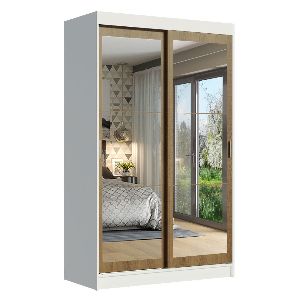 Placard Ropero Solteiro Madesa Tokio 2 Puertas Corredizas de Espejo 2 Cajones Blanco/Marrón