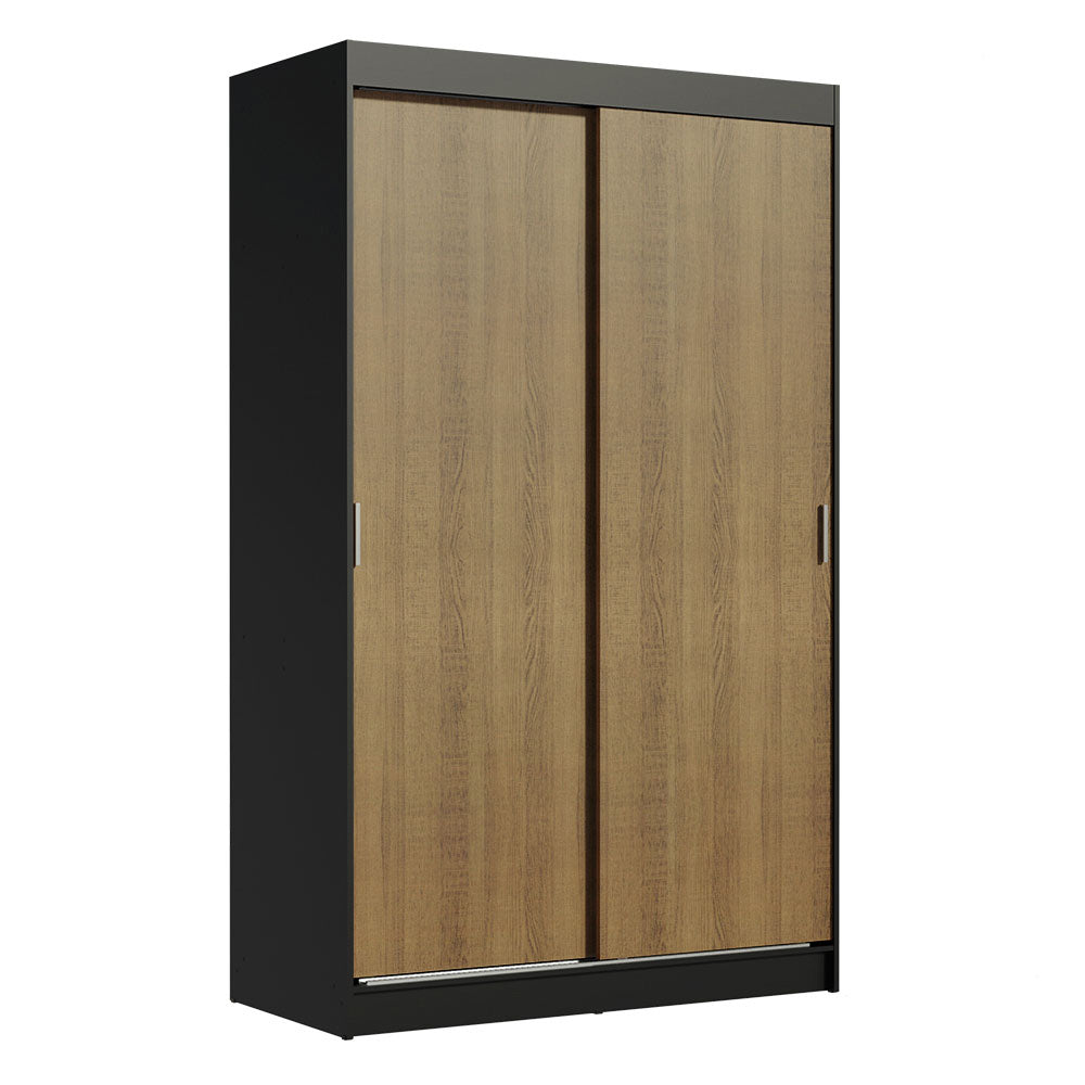 Placard Ropero Solteiro Madesa Tokio 2 Puertas Corredizas 2 Cajones Negro/Marrón
