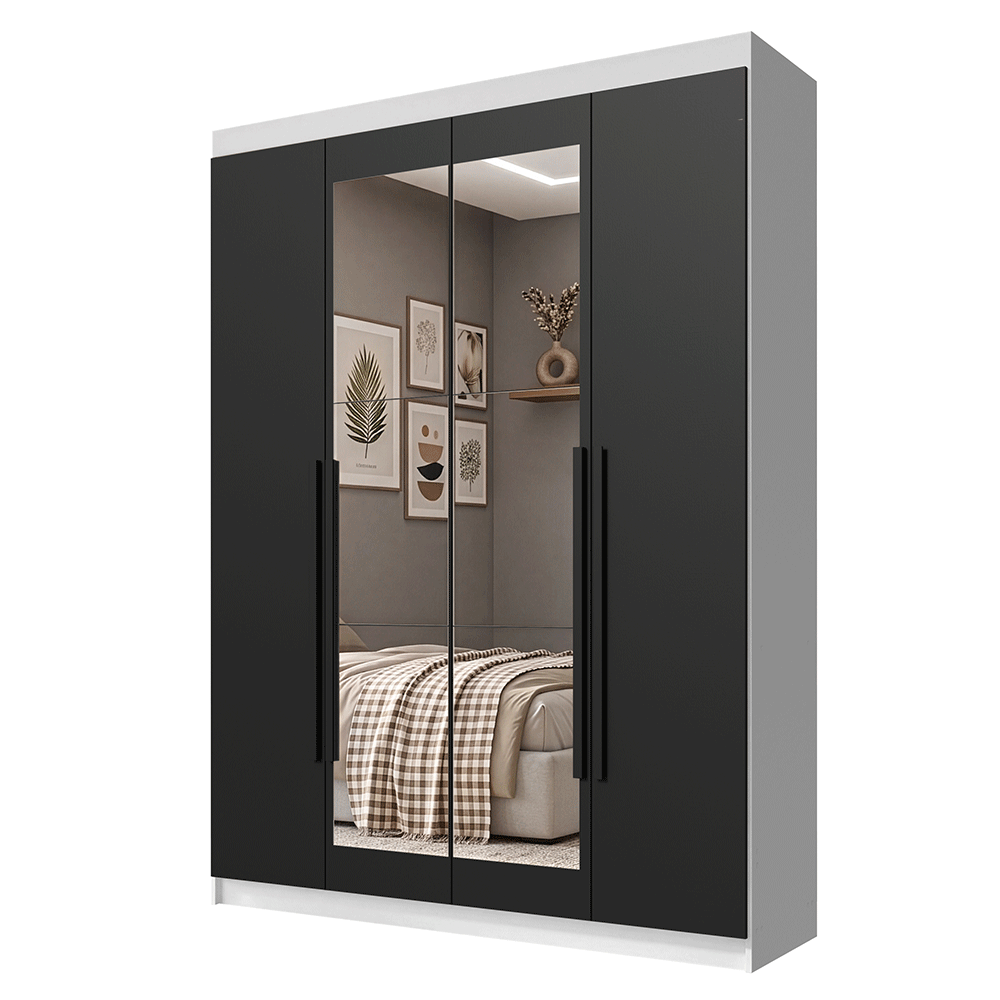 Placard Individual 4 Puertas Batientes con Espejo Blanco/Negro/Negro Venus Madesa