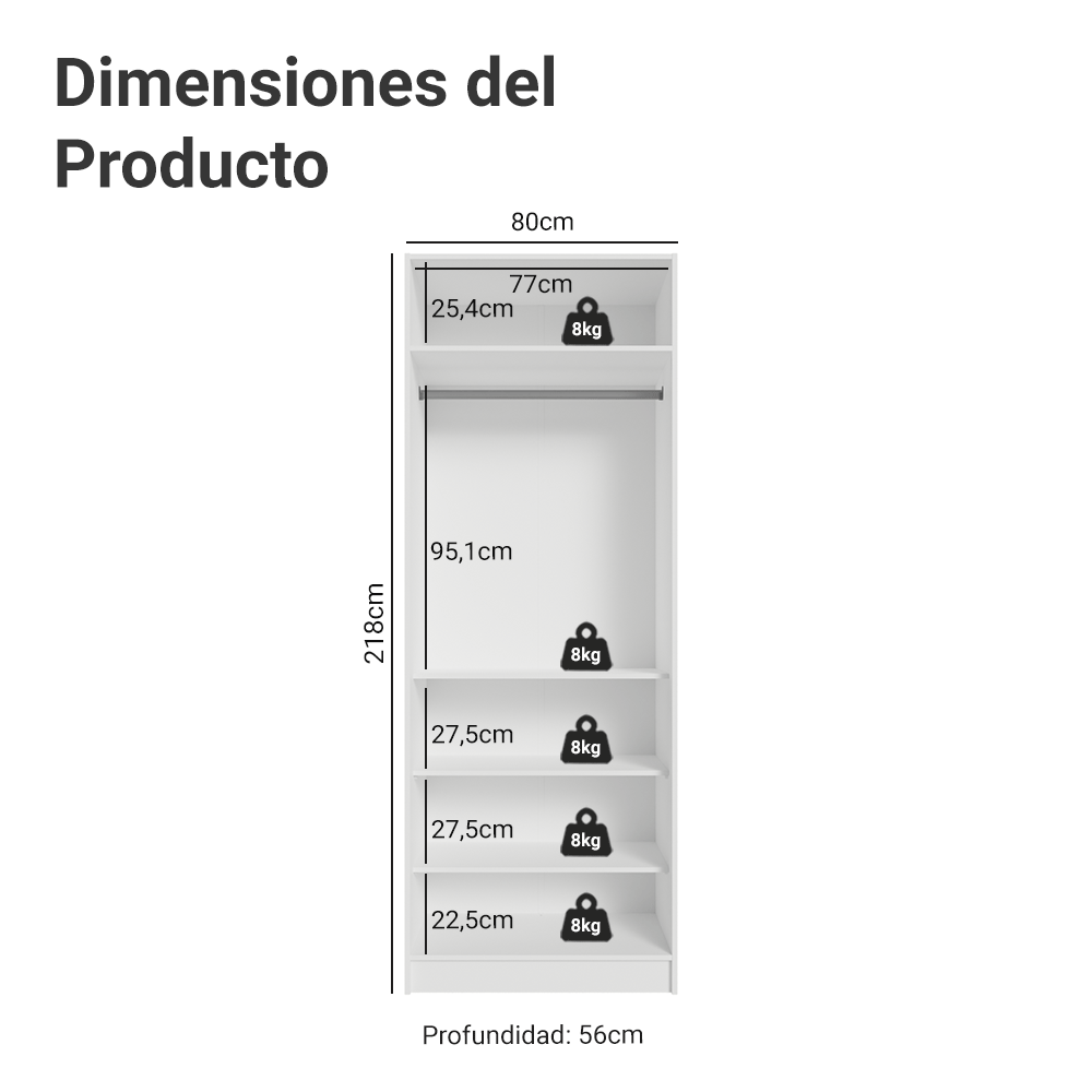 Placard Modular con 2 Puertas, 4 Estantes y 1 Barra para Colgar, Blanco Neo