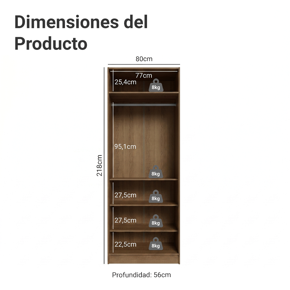 Placard Modular 2 Puertas 4 Repisas 1 Perchero Marrón/Crema Neo Madesa