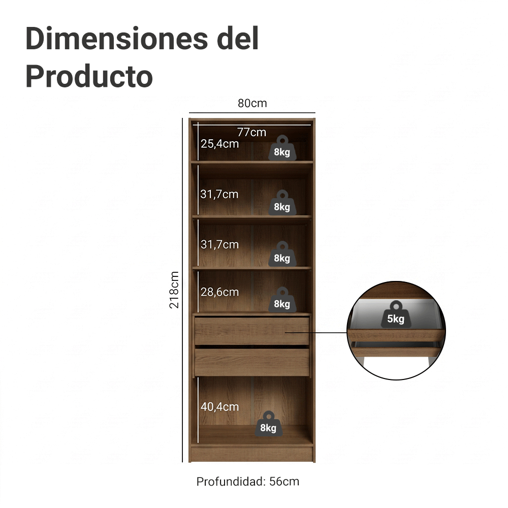 Placard Modular 2 Puertas con Espejo 2 Cajones 4 Repisas Marrón/Crema Neo Madesa