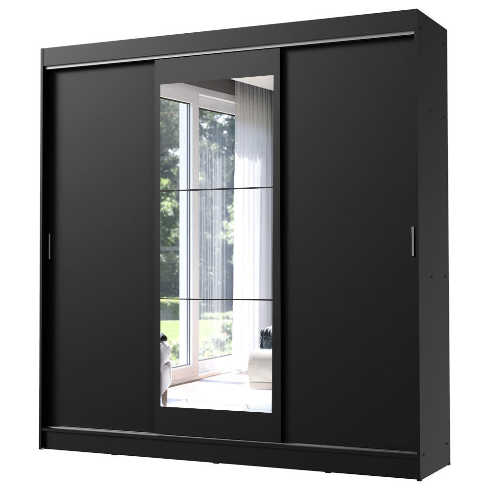 Placard Ropero Matrimonial Madesa Istambul 3 Puertas Corredizas con Espejo 3 Cajones Negro