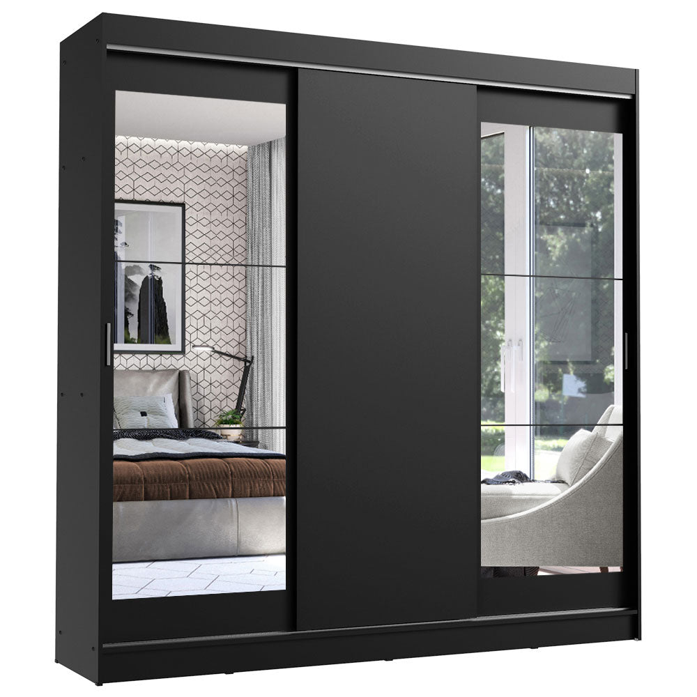 Placard Ropero Matrimonial Madesa Istambul 3 Puertas Corredizas con Espejos 3 Cajones Negro