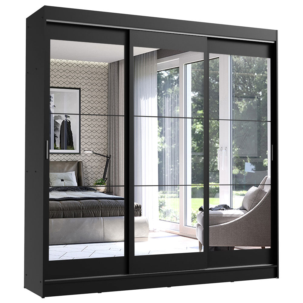 Placard Ropero Matrimonial Madesa Istambul 3 Puertas Corredizas de Espejo 3 Cajones Negro
