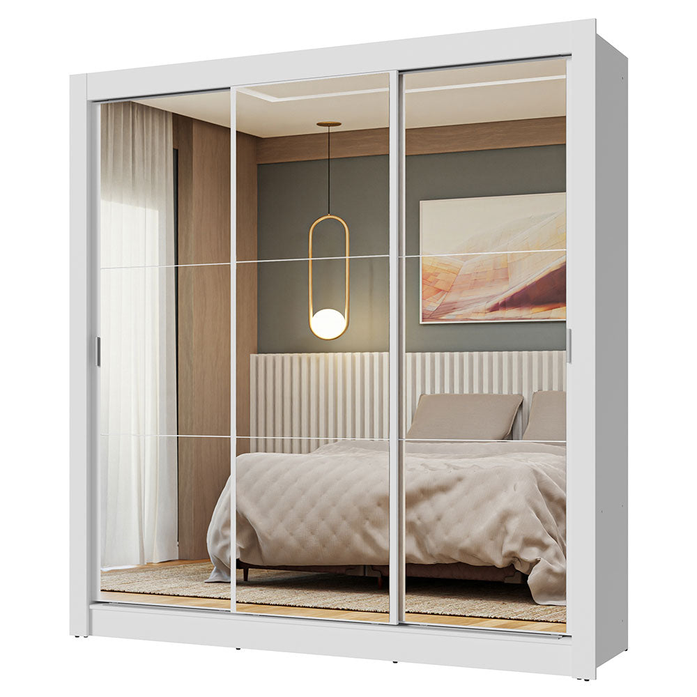 Placard Matrimonial 3 Puertas Corredizas de Espejo Blanco Nobre