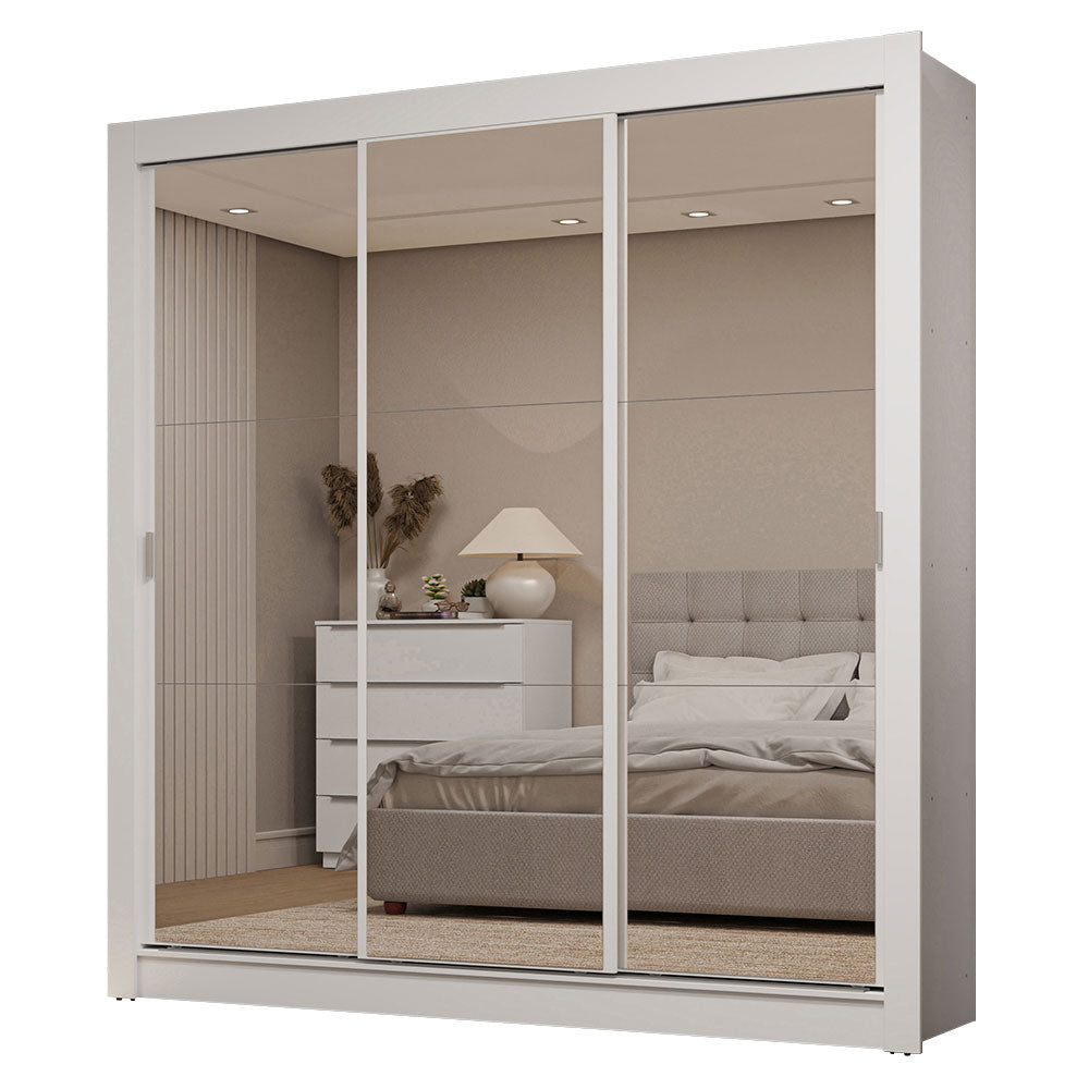 Placard Matrimonial 3 Puertas Corredizas de Espejo 2 Cajones Blanco Sublime