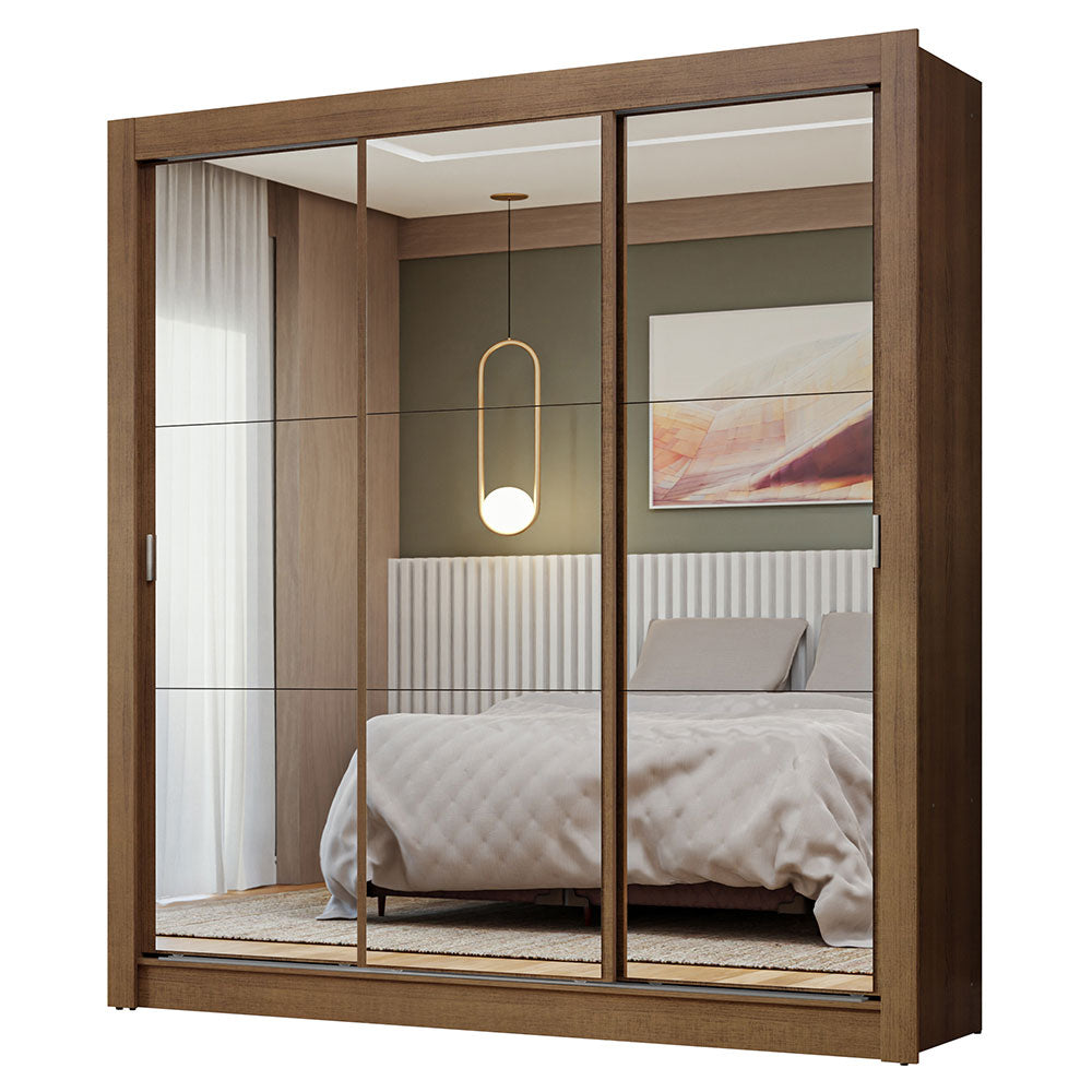 Placard Matrimonial 3 Puertas Corredizas de Espejo Marrón Nobre