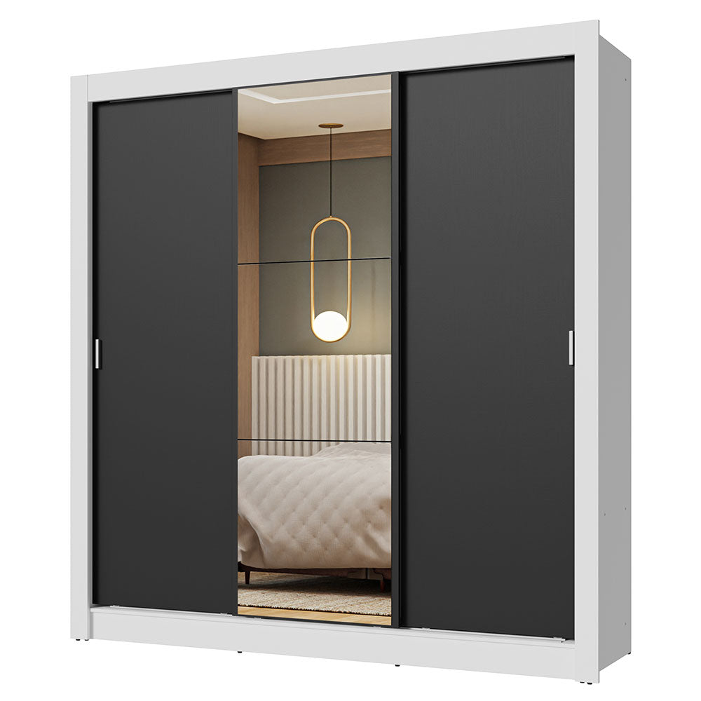 Placard Matrimonial 3 Puertas Corredizas con Espejo Blanco/Negro Nobre