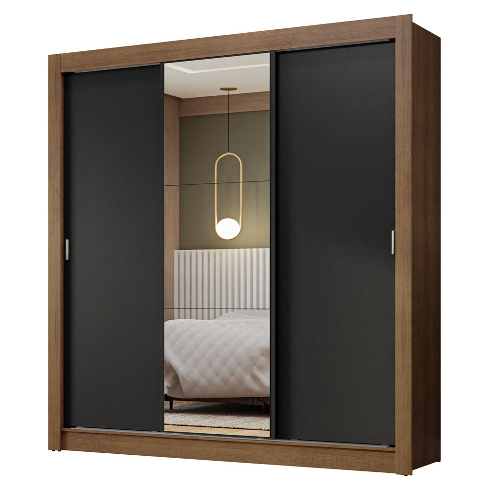 Placard Matrimonial 3 Puertas Corredizas con Espejo Marrón/Negro Nobre