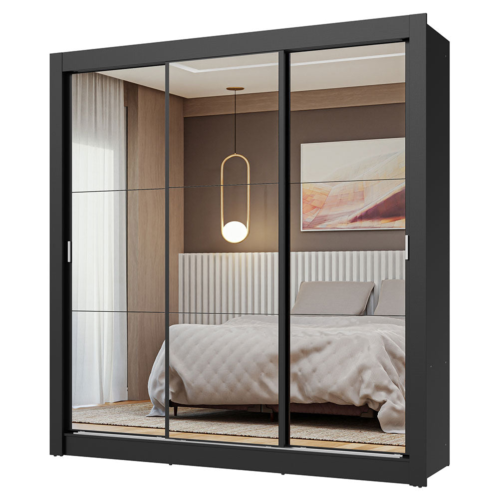 Placard Matrimonial 3 Puertas Corredizas de Espejo Negro Nobre