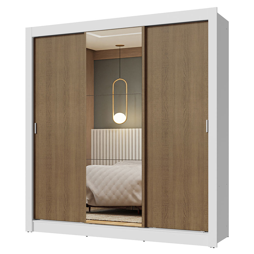 Placard Matrimonial 3 Puertas Corredizas con Espejo Blanco/Marrón Nobre