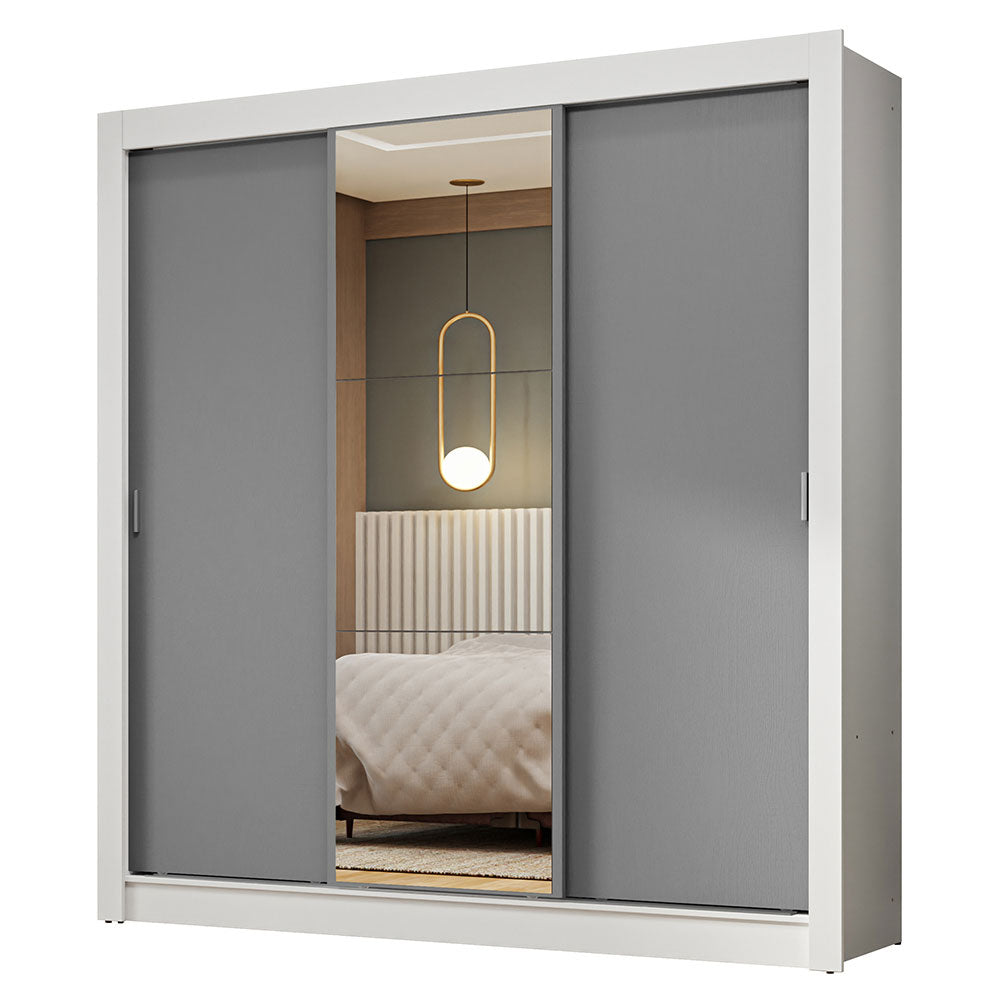 Placard Matrimonial 3 Puertas Corredizas con Espejo Blanco/Gris Nobre