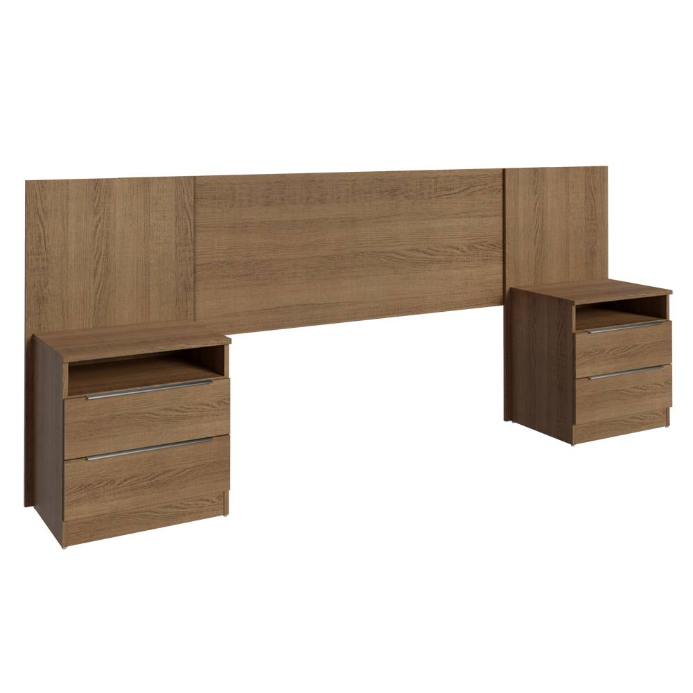 Respaldo de Cama Extensible Madesa con 2 Mesas de Luz Marrón