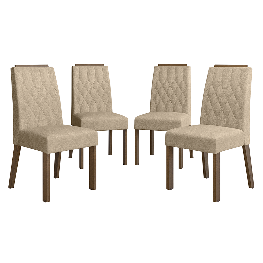 Combo 4 Sillas de Comedor Tapizadas 4254 con Detalle en madera Marrón/Imperial Madesa