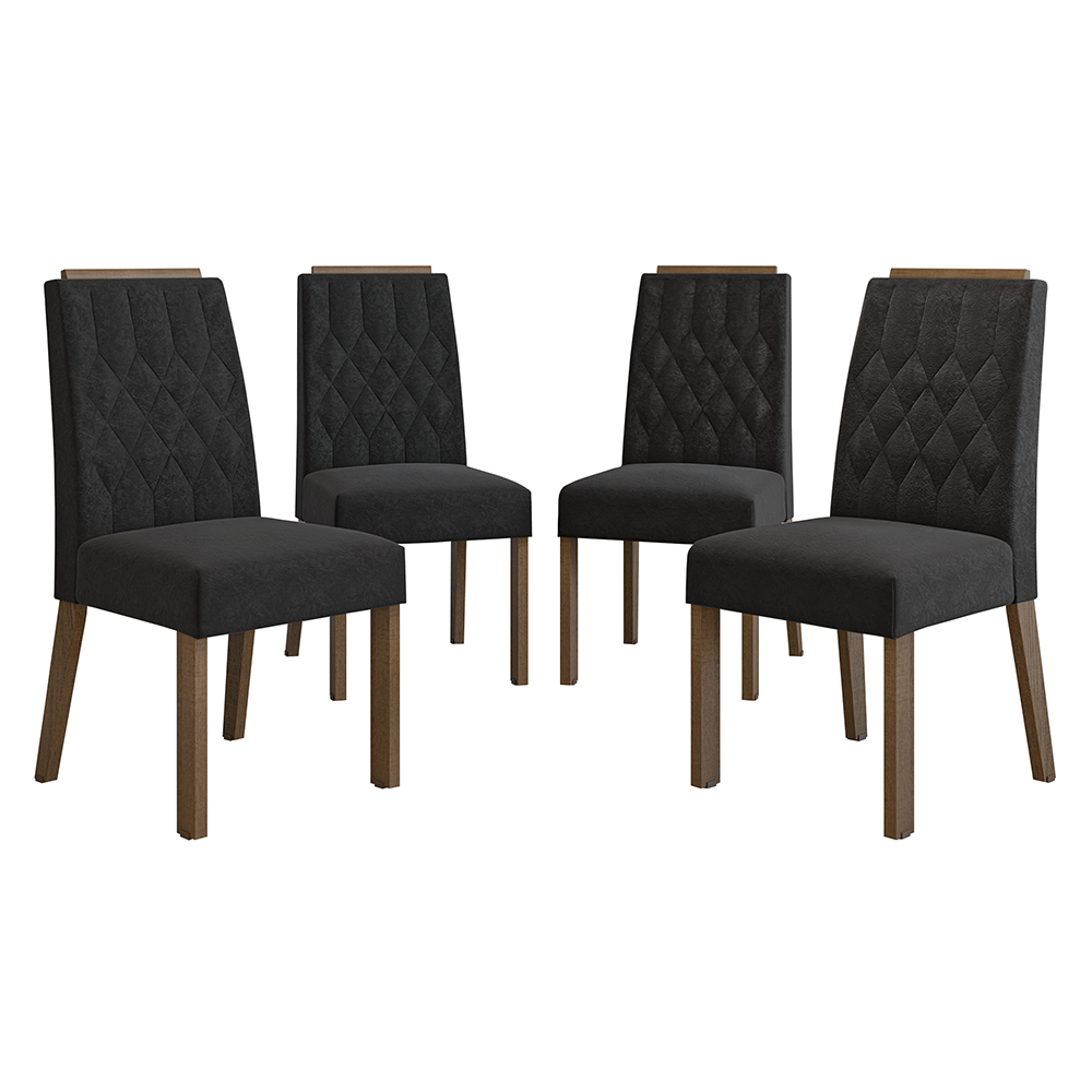 Juego de 4 Sillas 4256 con Detalle Madera Marrón/Oxford