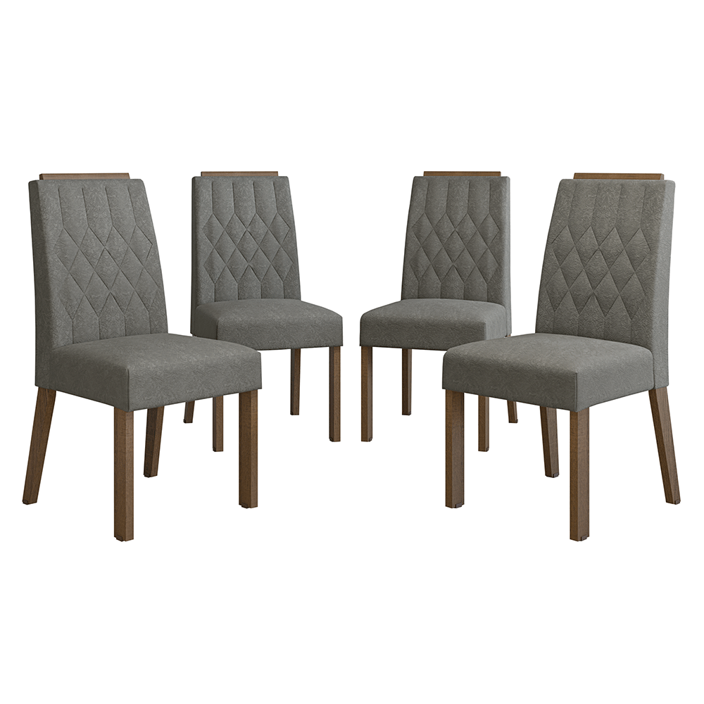 Juego de 4 Sillas 4256 con Detalle Madera Marrón/Silver
