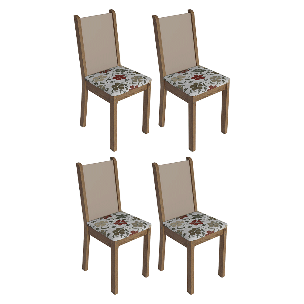 Kit 4 Sillas 4291 Marrón/Crema/Hibisco