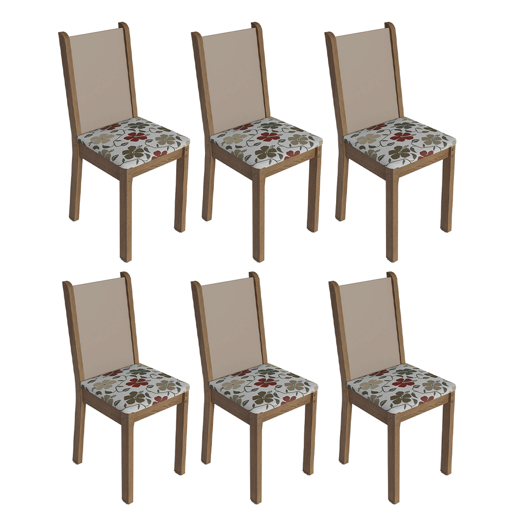 Kit 6 Sillas 4291 Marrón/Crema/Hibisco