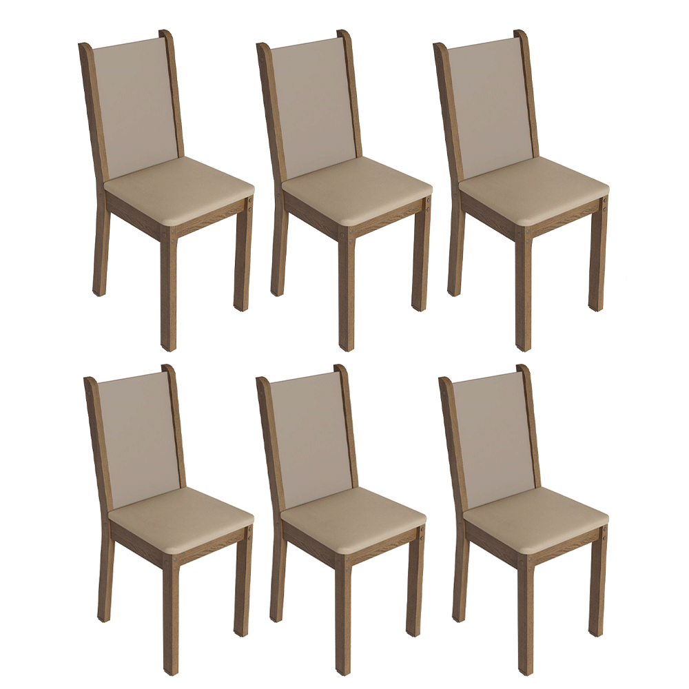 Kit 6 Sillas 4291 Marrón/Crema / Beige Sintético
