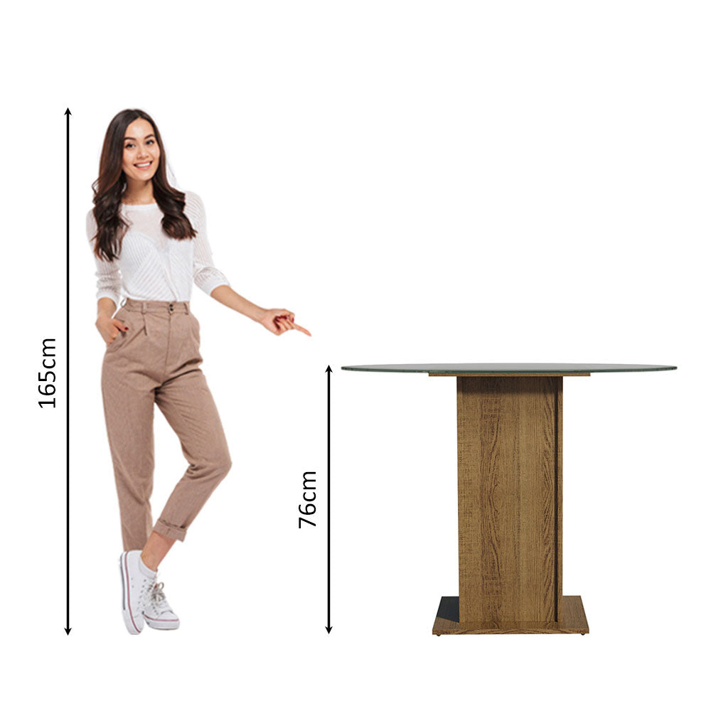 Mesa de Comedor Redonda 5324 con Mesada de Vidrio Marrón