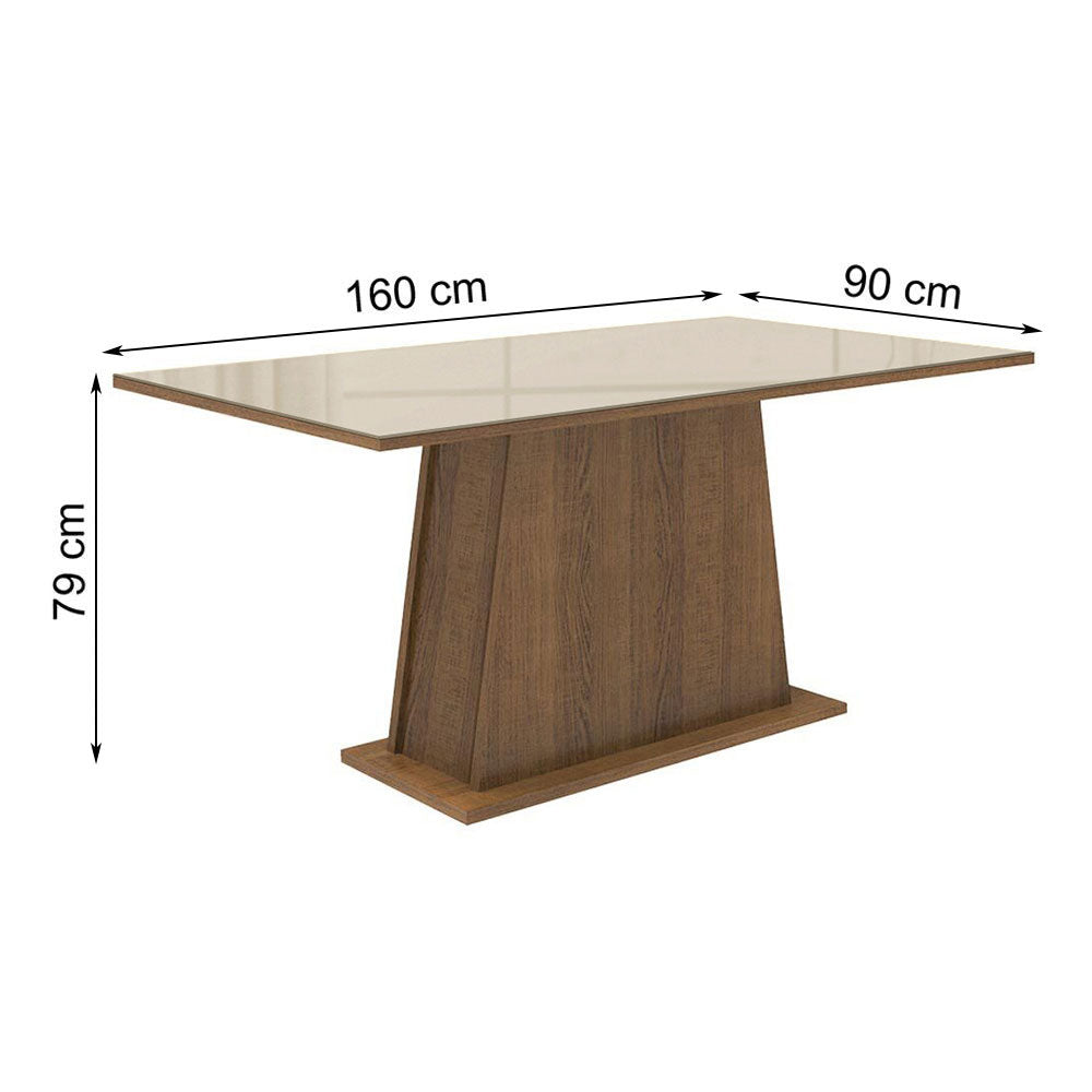Mesa de Comedor Rectangular con Tapa de Vidrio 5364 Marrón/Crema