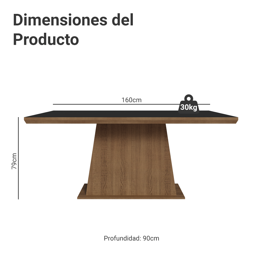 Mesa de Comedor Rectangular Tapa con Borde Biselado Marrón/Negro 5364 Madesa