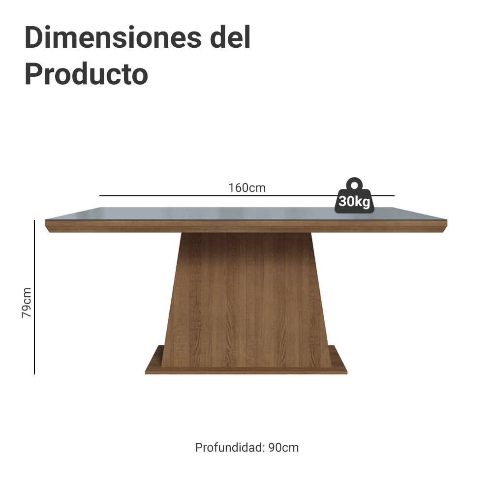 Mesa de Comedor Rectangular Tapa con Borde Biselado y Vidrio Sobrepuesto Marrón/Gris 5364 Madesa