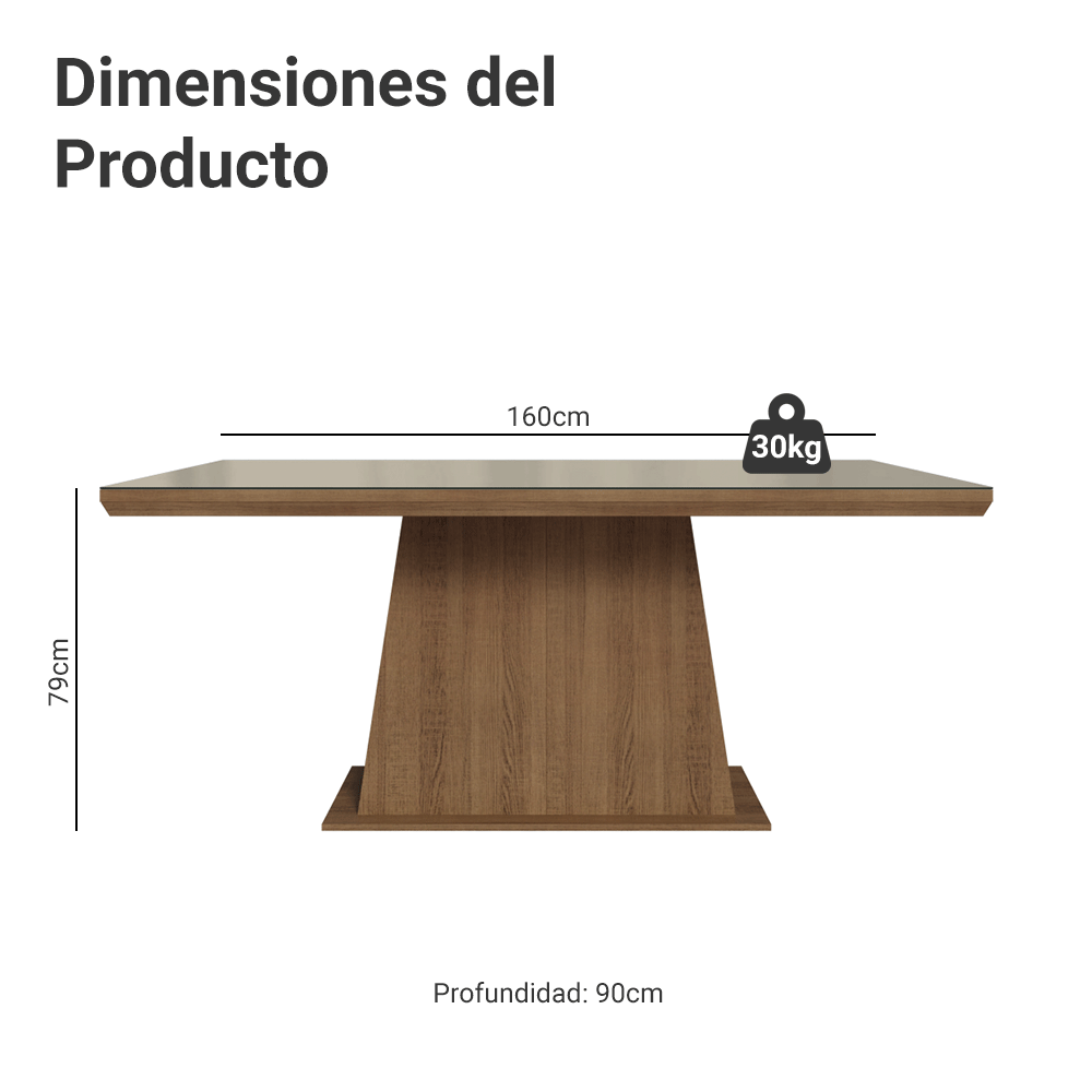 Mesa de Comedor Rectangular Tapa con Borde Biselado y Vidrio Sobrepuesto Marrón/Crema 5364 Madesa