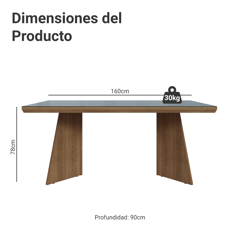 Mesa de Comedor Rectangular Tapa con Borde Biselado y Vidrio Sobrepuesto Marrón/Gris 5389 Madesa