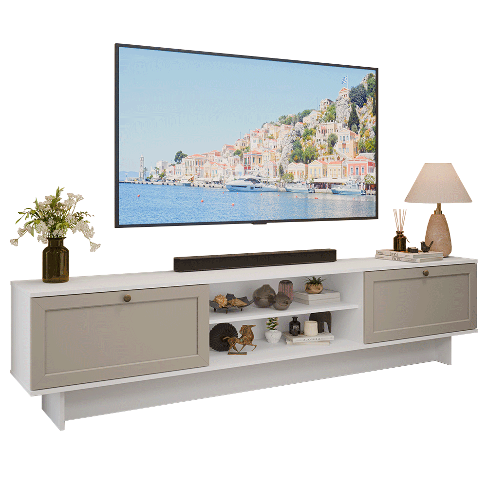 Rack para TV hasta 80 Pulgadas 218 cm 2 Puertas Blanco/Crema Vik Madesa