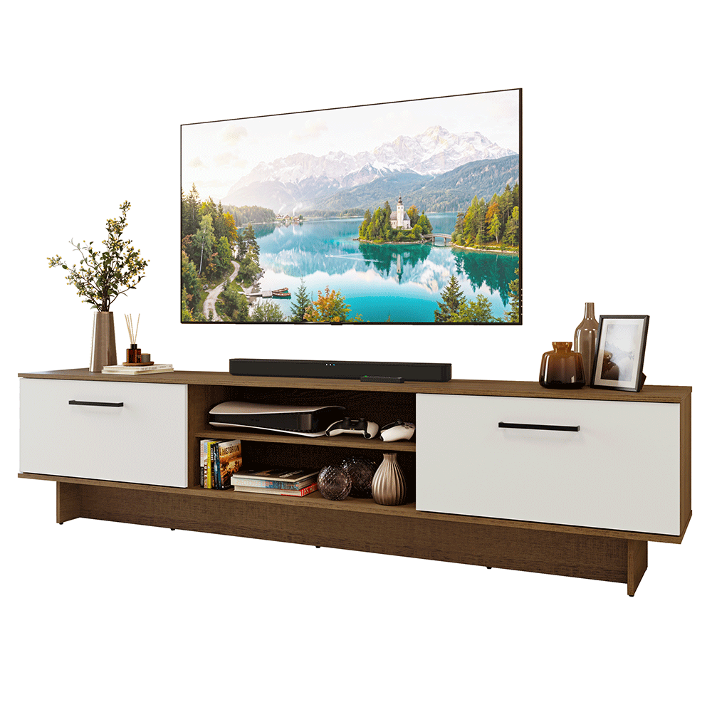 Rack para TV hasta 80 Pulgadas 218 cm 2 Puertas Marrón/Blanco Agata Madesa