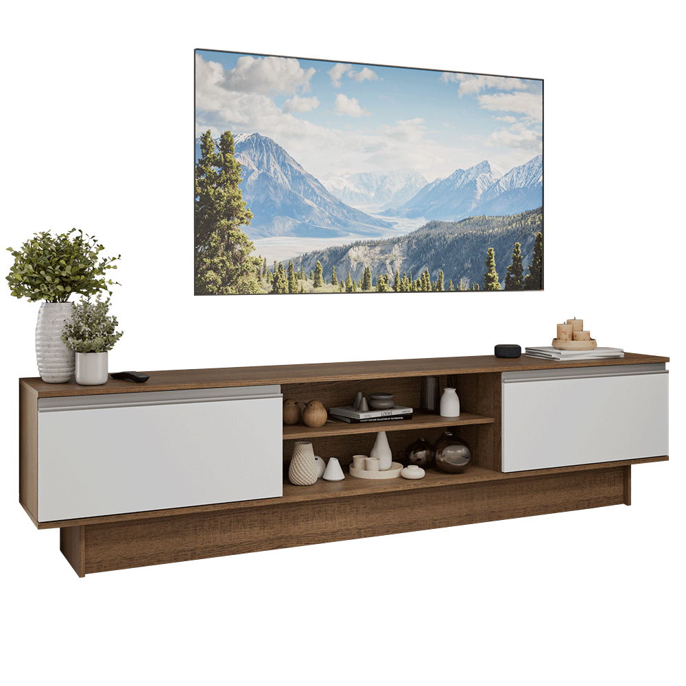 Rack para TV hasta 80 Pulgadas 218 cm 2 Puertas Marrón/Blanco Glamy Madesa