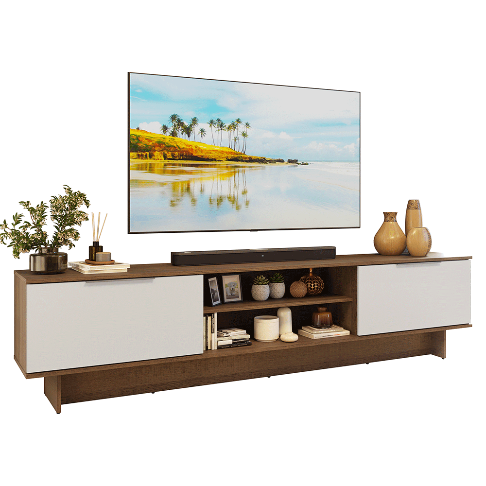 Rack para TV hasta 80 Pulgadas 218 cm 2 Puertas Marrón/Blanco Stella Madesa