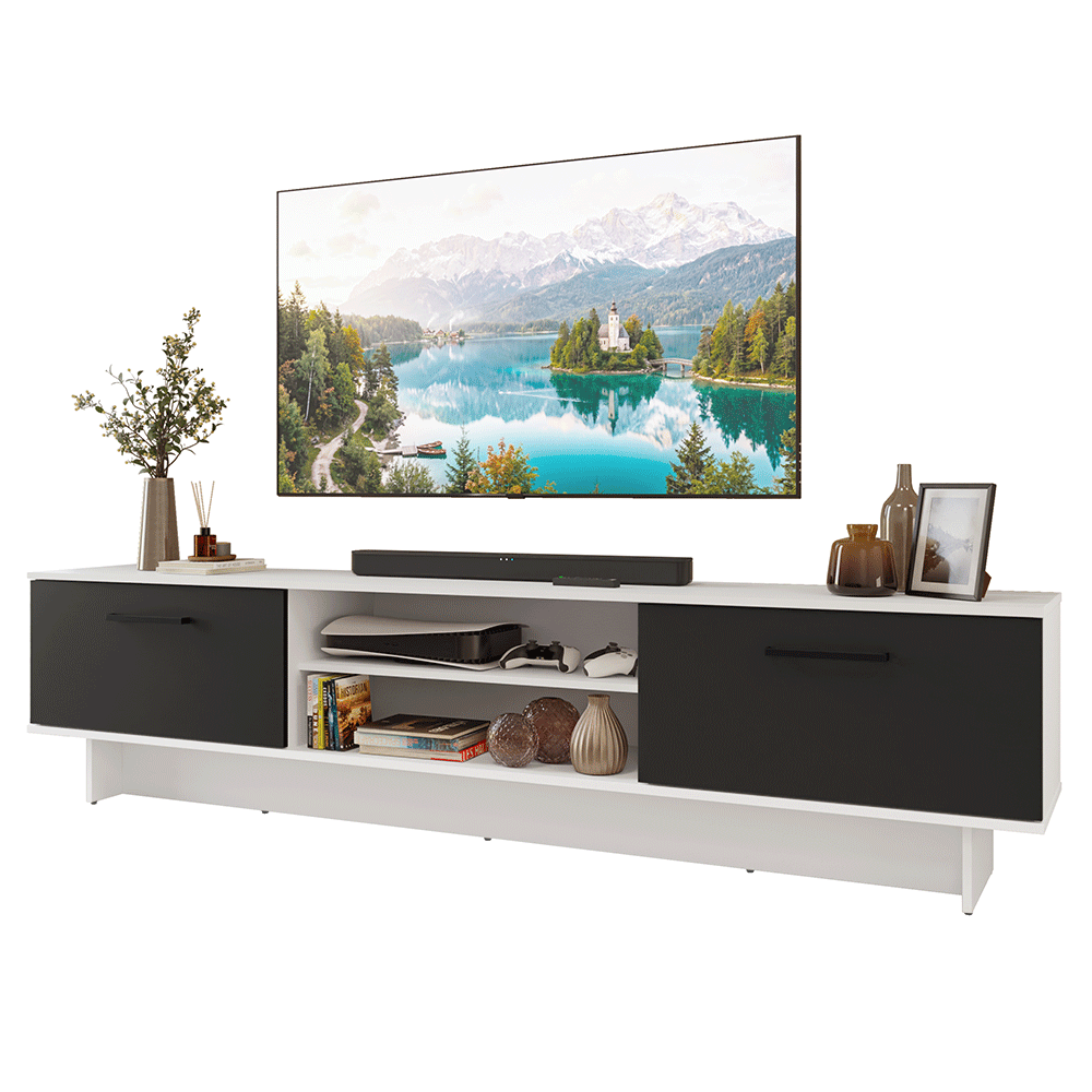 Rack para TV hasta 80 Pulgadas 218 cm 2 Puertas Blanco/Negro Agata Madesa