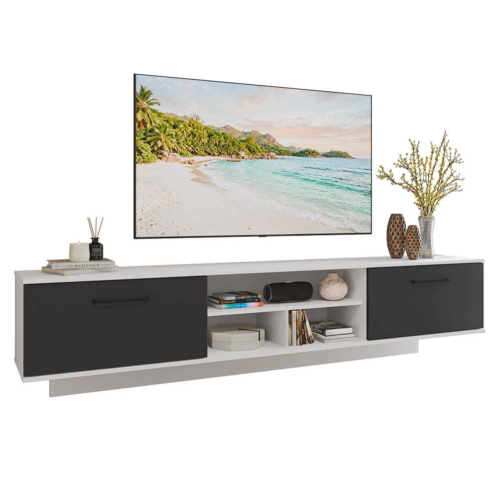 Rack Flotante para TV hasta 80 Pulgadas 218 cm 2 Puertas Blanco/Negro Agata Madesa