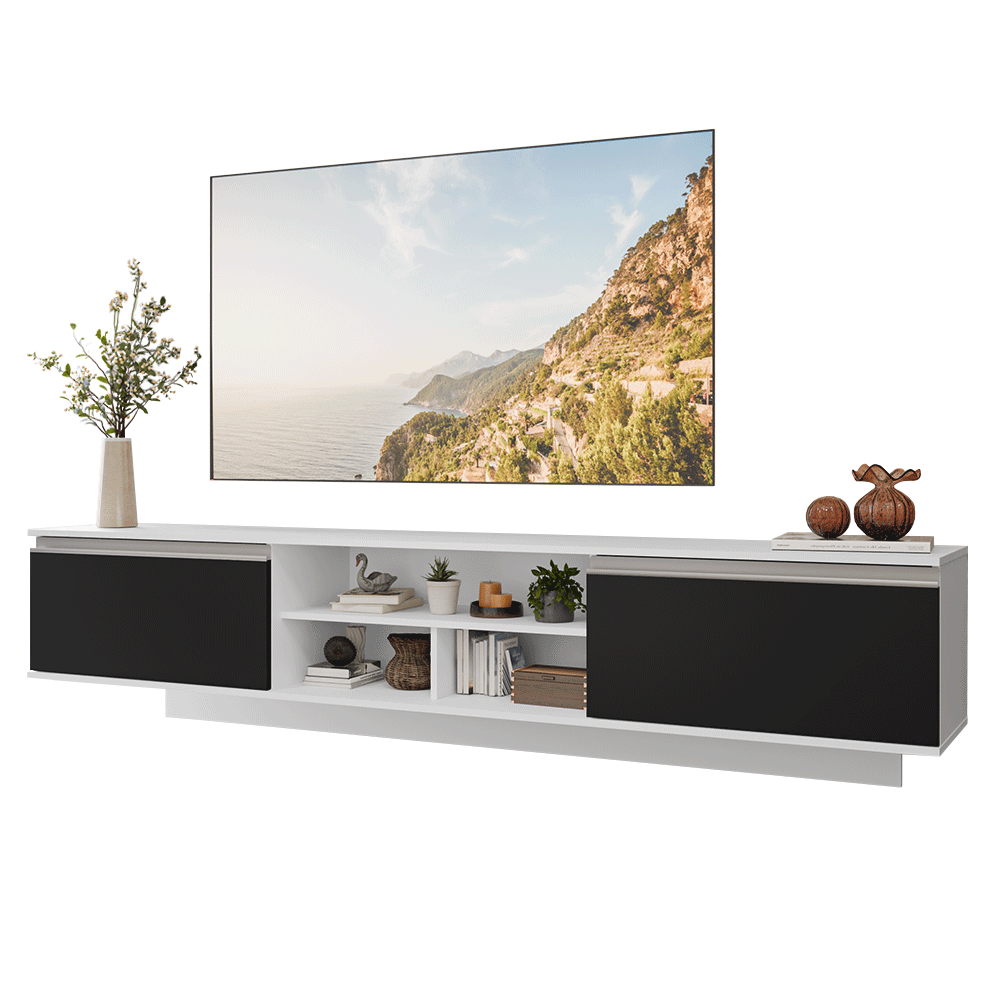 Rack Flotante para TV hasta 80 Pulgadas 218 cm 2 Puertas Blanco/Negro Glamy Madesa