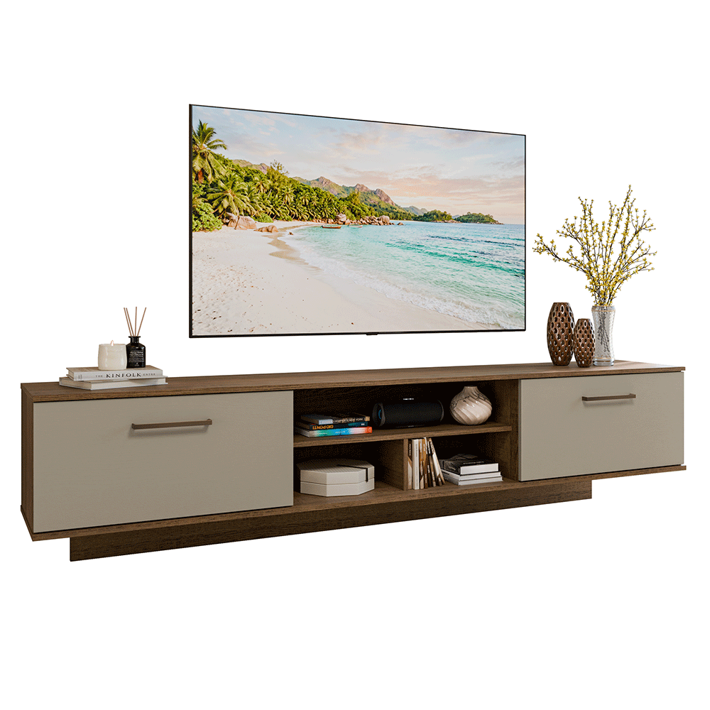 Rack Flotante para TV hasta 80 Pulgadas 218 cm 2 Puertas Marrón/Crema Agata Madesa