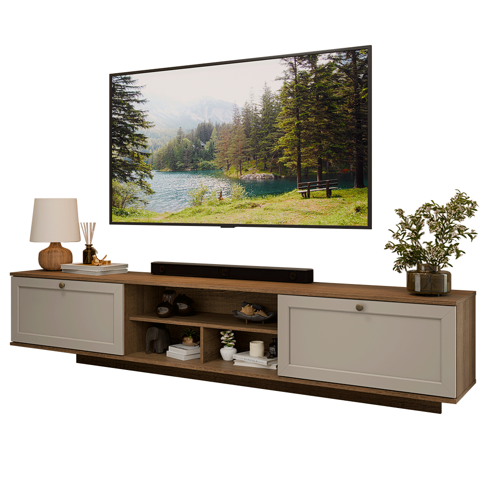 Rack Flotante para TV hasta 80 Pulgadas 218 cm 2 Puertas Marrón/Crema Vik Madesa