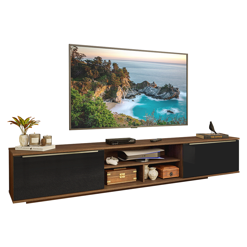 Rack Flotante para TV hasta 80 Pulgadas 218 cm 2 Puertas Marrón/Negro Lux Madesa