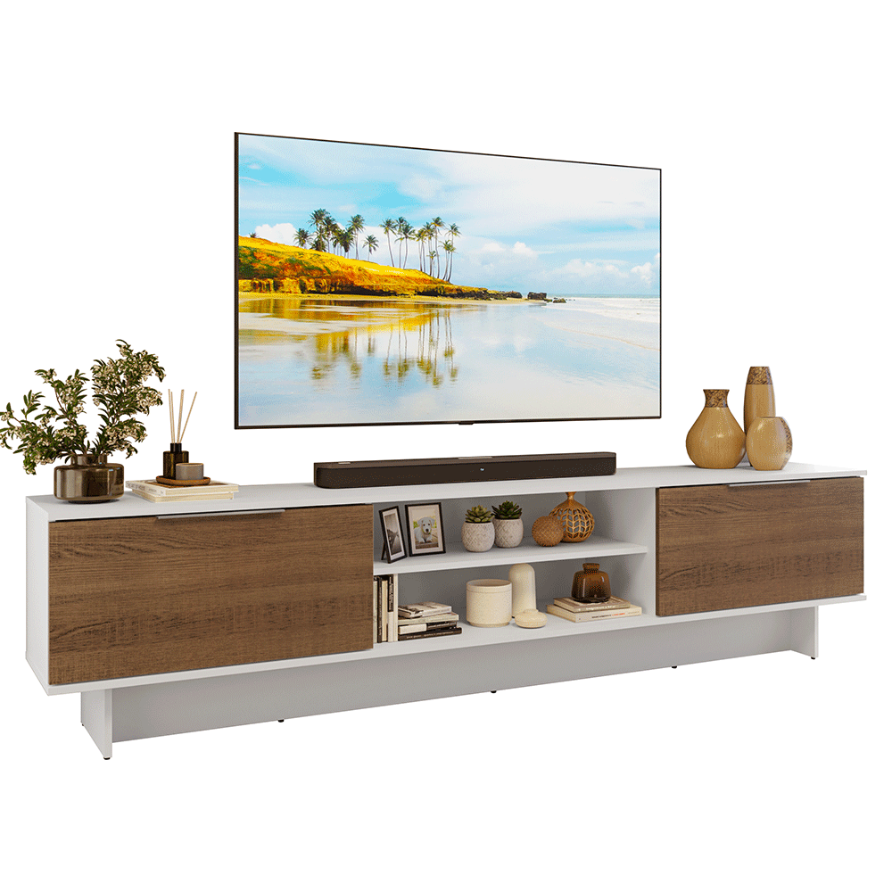 Rack para TV hasta 80 Pulgadas 218 cm 2 Puertas Blanco/Marrón Stella Madesa