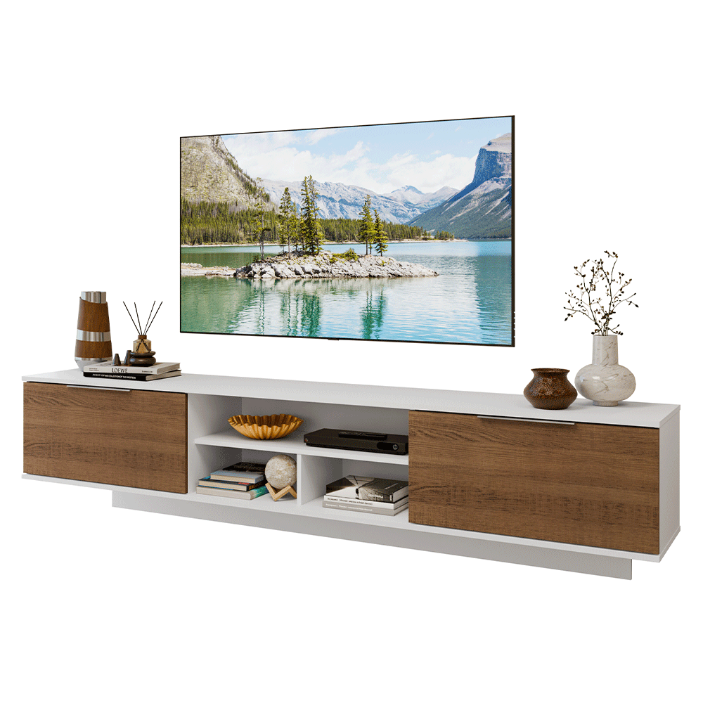 Rack Flotante para TV hasta 80 Pulgadas 218 cm 2 Puertas Blanco/Marrón Stella Madesa