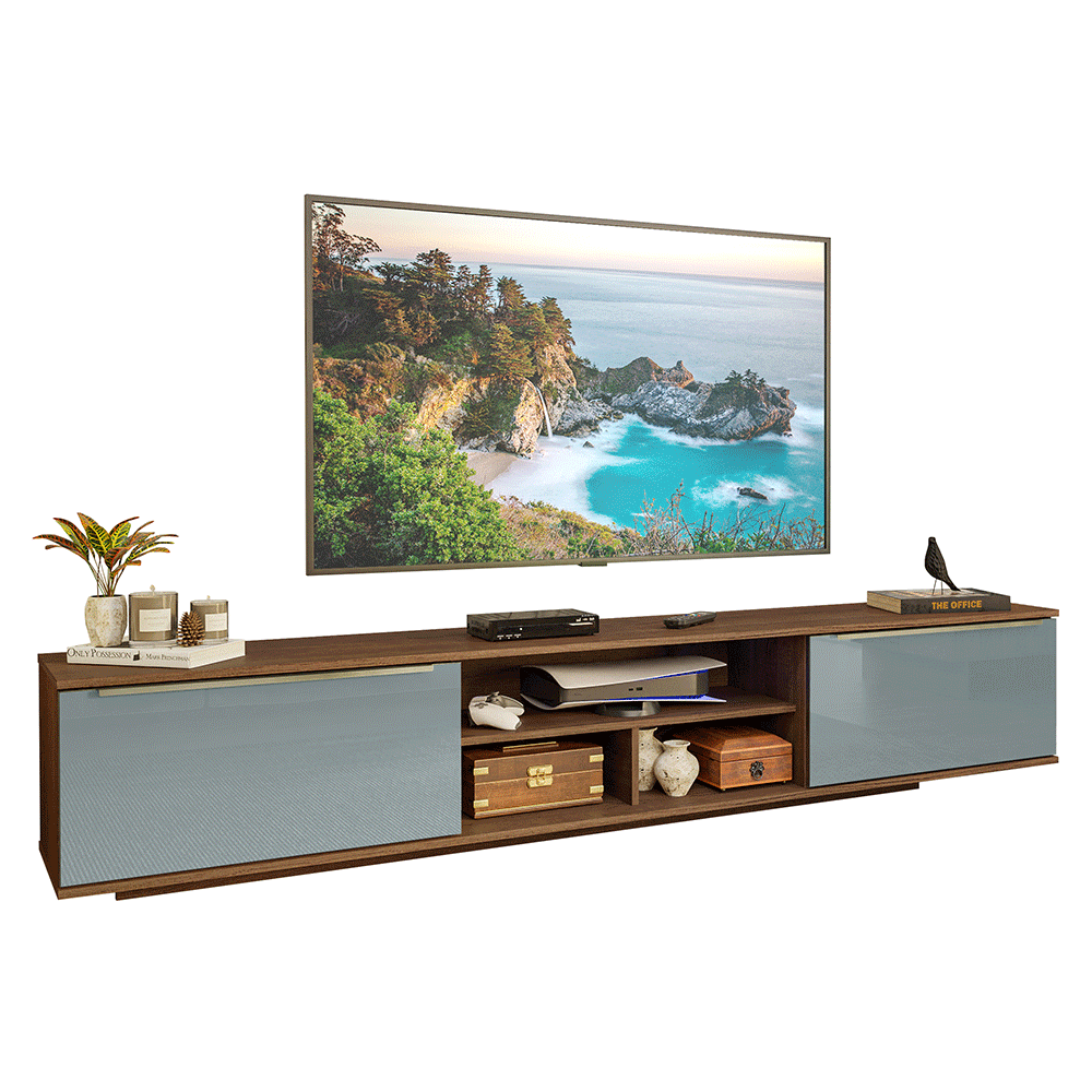 Rack Flotante para TV hasta 80 Pulgadas 218 cm 2 Puertas Marrón/Gris Lux Madesa