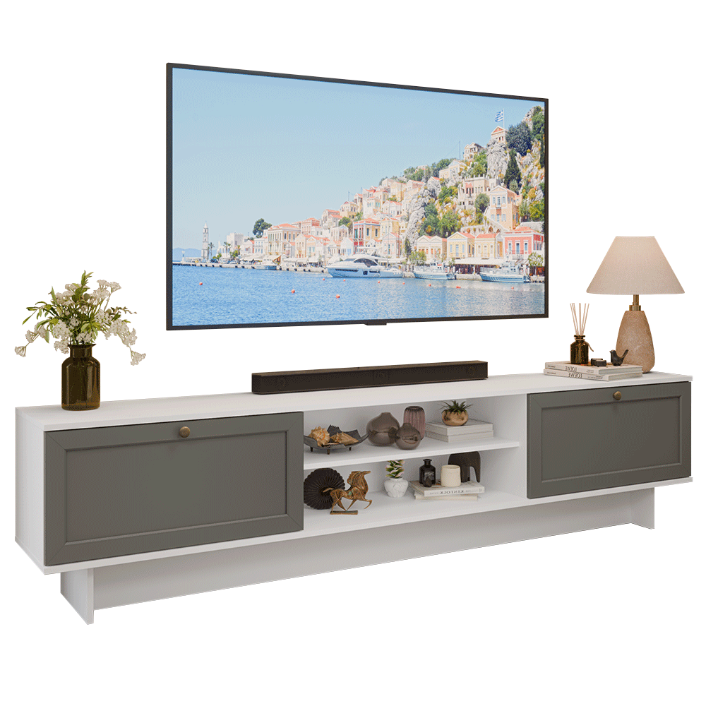 Rack para TV hasta 80 Pulgadas 218 cm 2 Puertas Blanco/Gris Vik Madesa