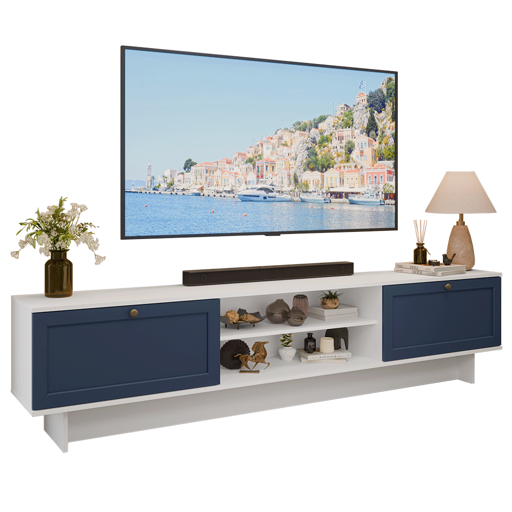 Rack para TV hasta 80 Pulgadas 218 cm 2 Puertas Blanco/Azul Vik Madesa