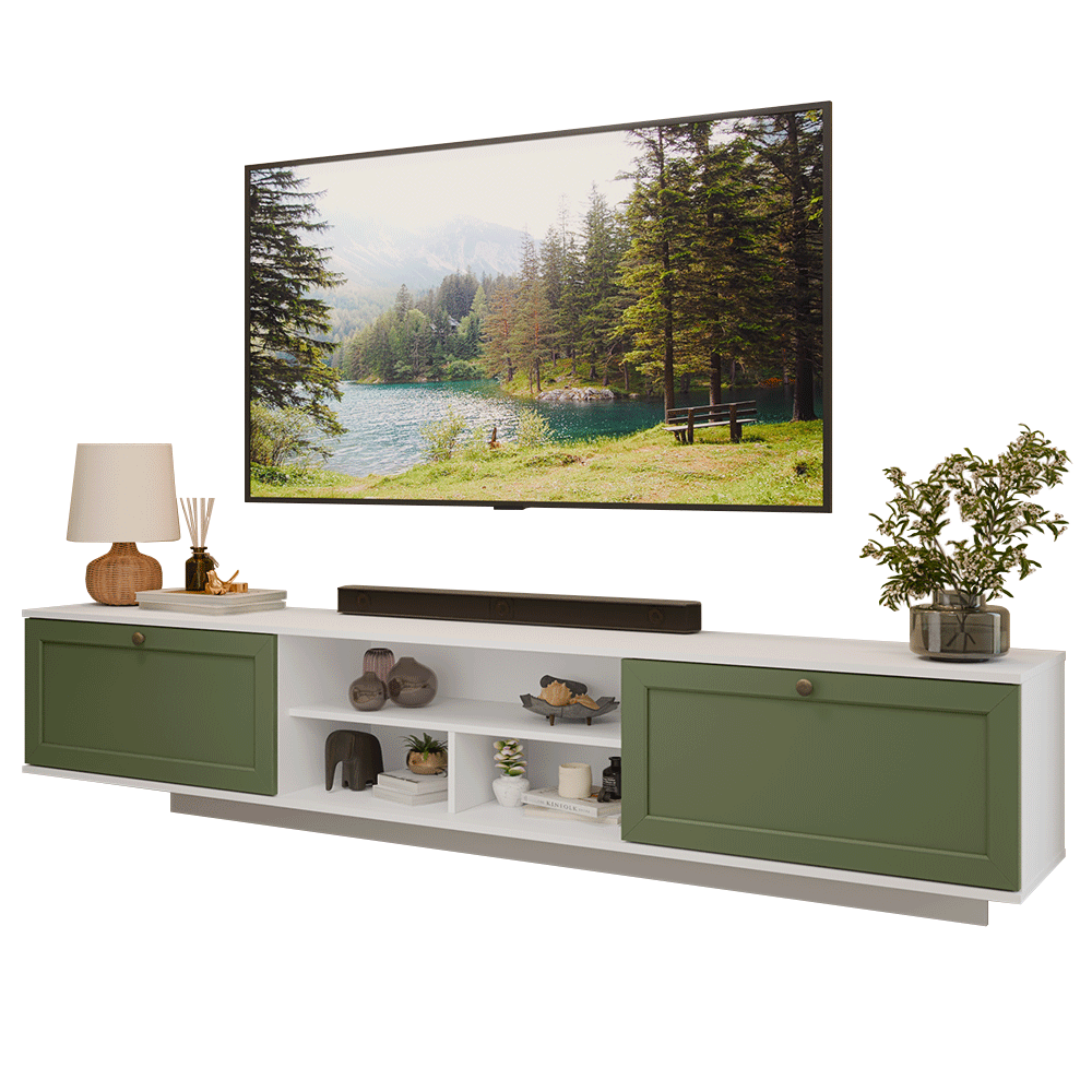 Rack Flotante para TV hasta 80 Pulgadas 218 cm 2 Puertas Blanco/Verde Vik Madesa