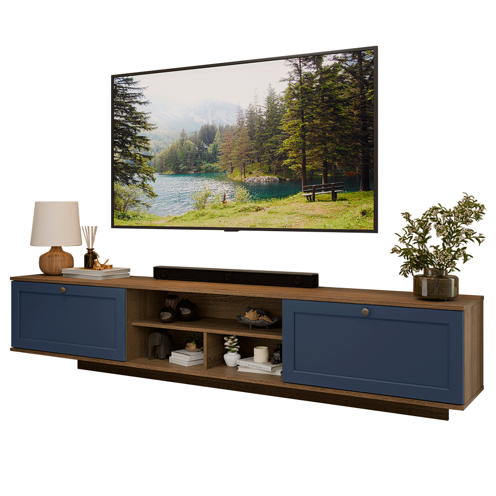 Rack Flotante para TV hasta 80 Pulgadas 218 cm 2 Puertas Marrón/Azul Vik Madesa