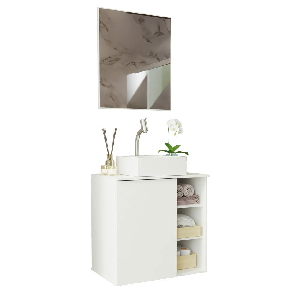 Bajo Mesada con Espejo para Baño 60 cm Blanco Madesa